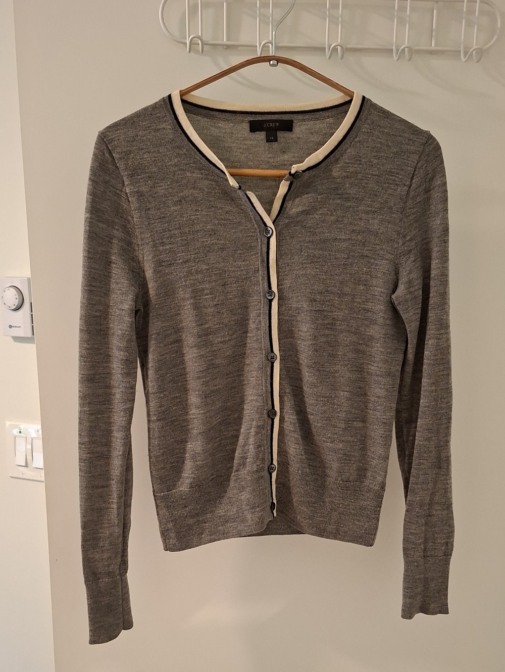 J. Crew Grey Marled 100% Merino Wool Striped Preppy Crewneck Cardigan (Size XS)